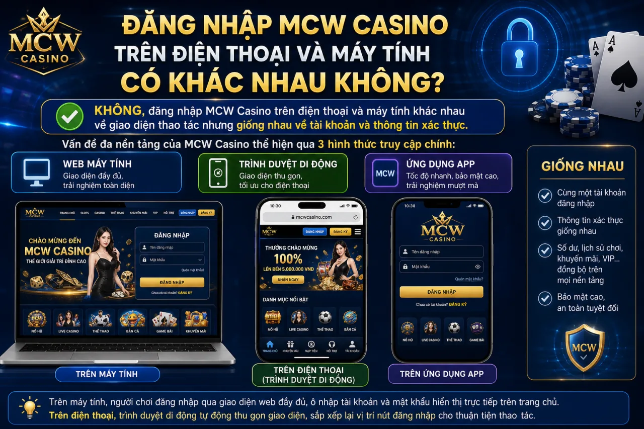 Đăng Nhập MCW Casino Trên Điện Thoại Và Máy Tính Có Khác Nhau Không?